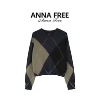 ANNA FREE 套头款通用秋冬毛针织衫百搭宽松毛衣菱形Z8664