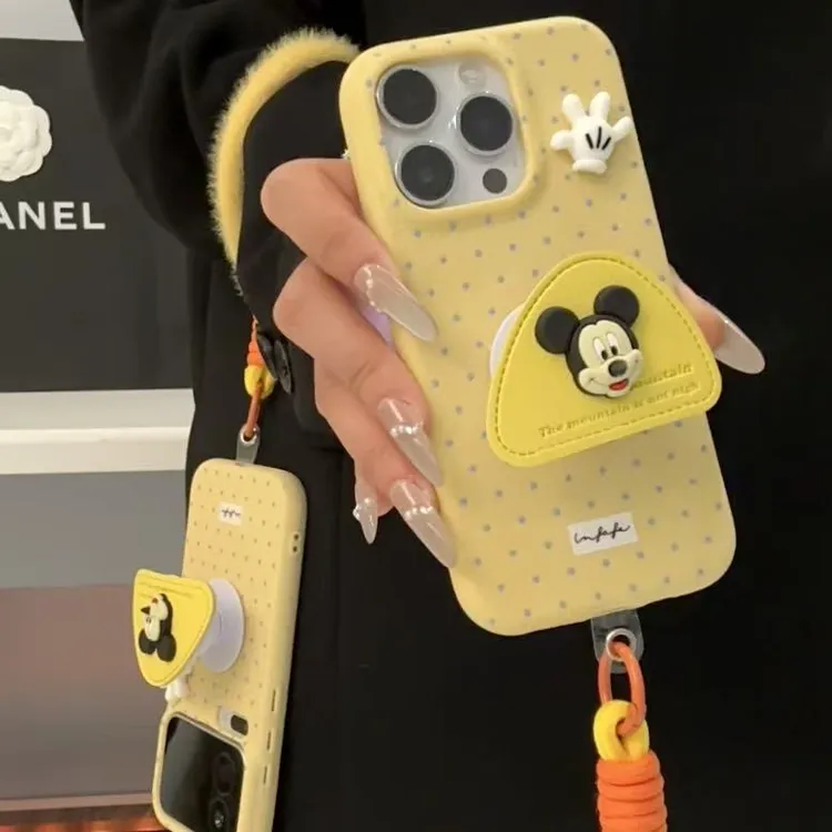 奥菲顿米奇手掌支架挂绳适用苹果17皮纹16手机壳小米vivo华为oppo