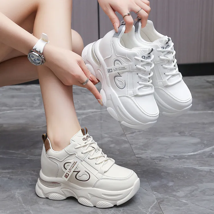 7cm小个子内增高皮面老爹鞋女2025春秋新款百搭厚底运动休闲鞋