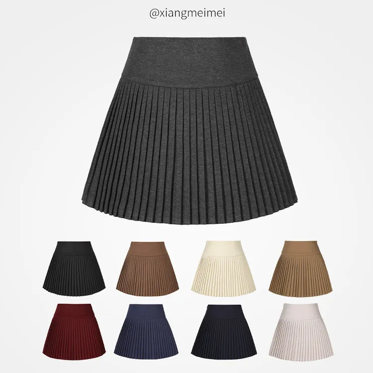 百褶裙短裙女2025秋冬新款极简风百搭高腰显瘦裙子毛呢a字半身裙