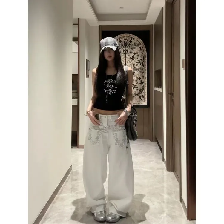 【小唐专属】复古解构错位口袋弯刀牛仔裤女个性刺绣裤子设计感裤子