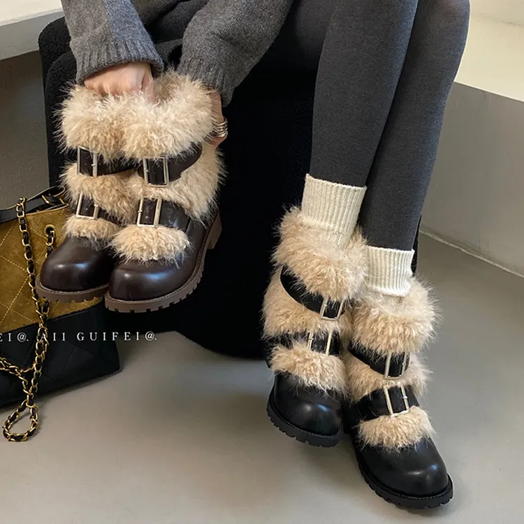 时尚雪地靴女2025冬季新款加厚马丁靴厚底圆头短筒保暖短靴毛毛鞋