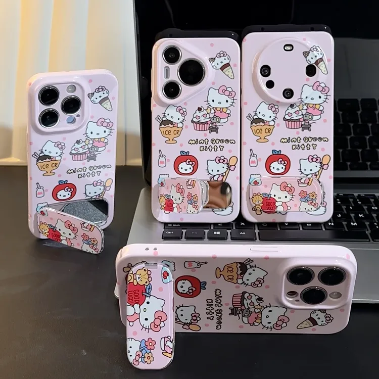 雅天立粉色雪糕凯蒂猫支架适用iPhone16菲林硬壳华为vivo小米oppo
