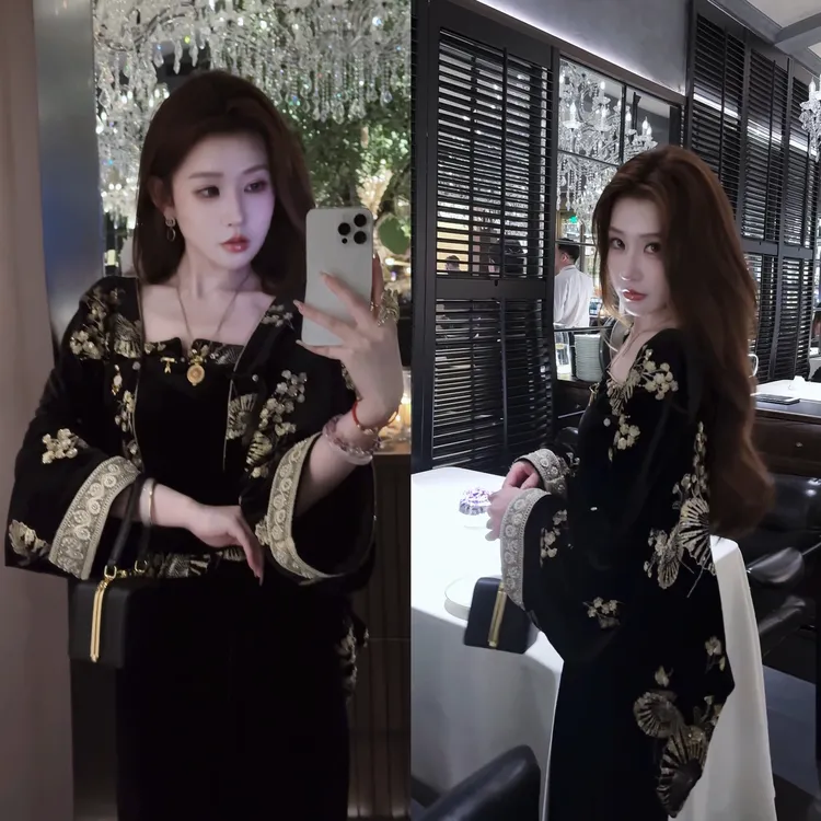 【婷婷】《万众瞩目•黑金》丝绒刺绣套装 TT2SQTH2337
