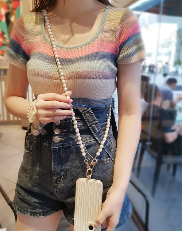 高级名媛风手机链条串珠手机挂绳手腕手机挂链高颜值女士手机挂绳