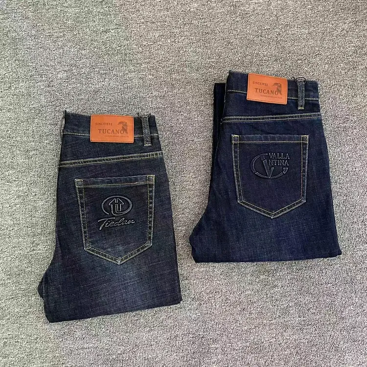 2025秋冬男士时尚弹力修身小脚印花洗水牛仔裤百搭欧货8351