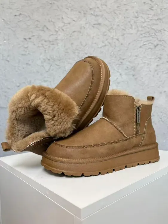 KS7533内里全羊毛！45.46大码皮面防水男款雪地靴保暖东北大棉鞋