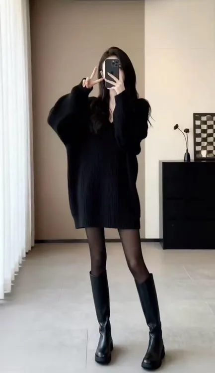 秋冬大码女装慵懒风针织中长款上衣衫胖mm遮肚显瘦百搭打底毛衣