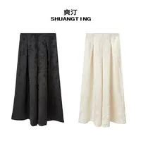 Jokara/丘可儿【辞晚照】新中式松紧阔腿裤透气纯色高腰裤宽松裤裙