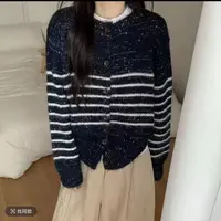 新款秋冬韩系花纱条纹针织开衫女