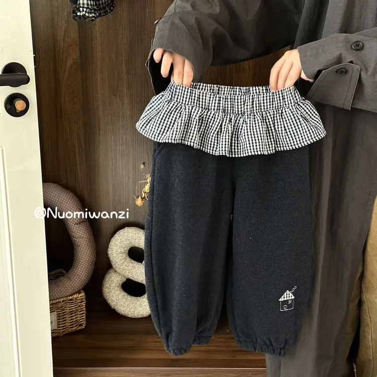 XZM-1854-儿童时尚洋气百搭小房子格子屁帘卫裤（冬款）