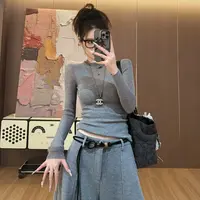 【LLU李】设计感镂空针织衫修身显瘦打底衫简约百搭上衣LLU-1851112