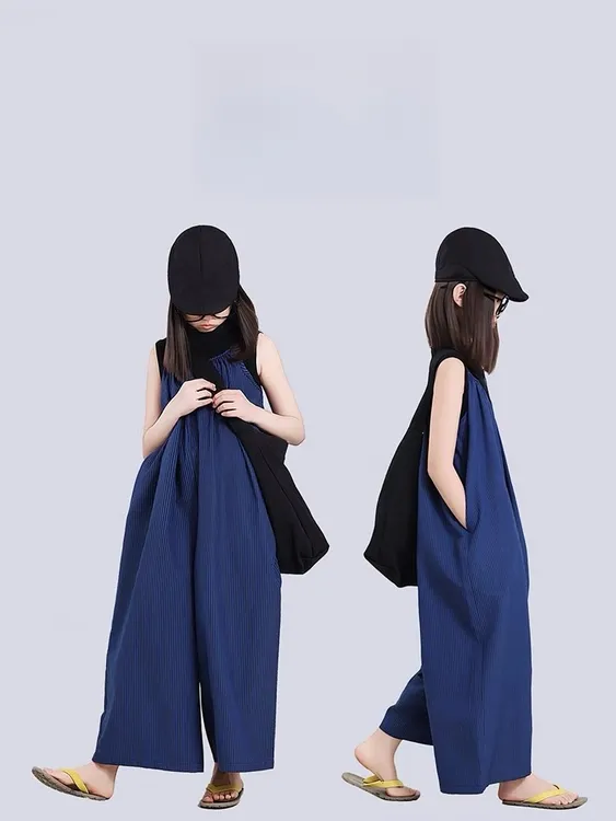 女童夏季套装爆款2025新款洋气爆款中大童高级感宽松背带阔腿裤潮