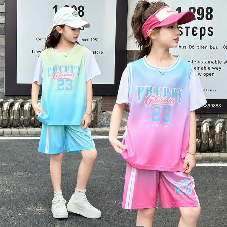 女童夏季套装2025新款儿童速干运动夏装两件套短袖轻薄款洋气童装