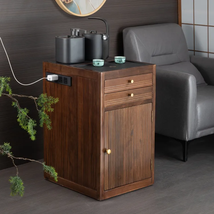 乌金木移动实木茶水柜客厅泡茶茶台储物柜阳台沙发烧水壶泡茶桌子