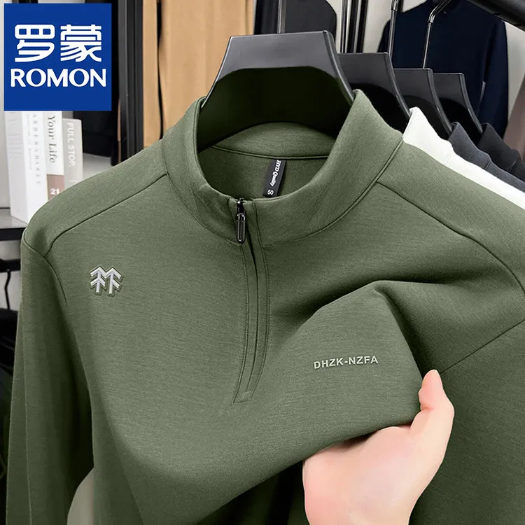 罗蒙2025冬季新款男士加厚立领卫衣柔软亲肤半高拉链设计保暖上衣