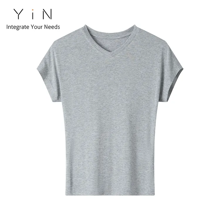 YiN 莱赛尔V领春游ins洋气短袖小众高级衣服炸街T恤T014