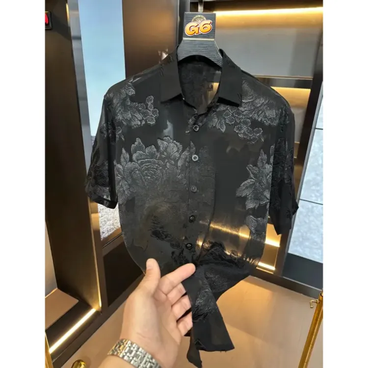 2025夏季新款男士半袖翻领衬衫上衣潮牌韩版宽松休闲显瘦痞帅男装