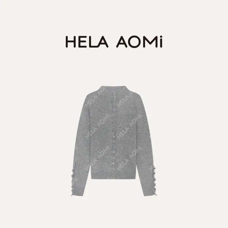 HELA AOMI “花边立领”绵羊毛兔毛时尚个性半高领针织衫CY5CC33447