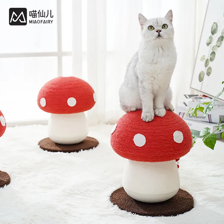 爆款网红红蘑菇猫爬架猫咪磨爪大猫抓柱麻绳球立体猫抓板宠物玩具