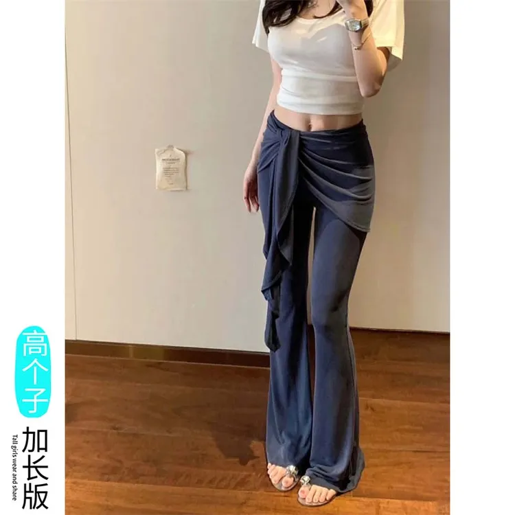 高个子175加长露思同款假两件微喇裤2025夏季遮肉显瘦休闲裤2458