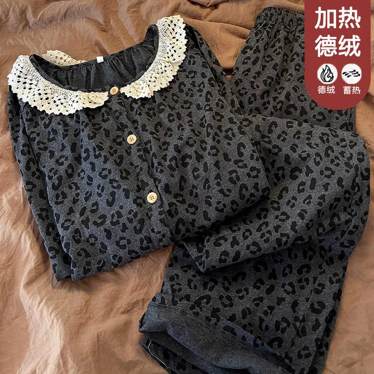 【星】秋冬季保暖女士睡衣长袖开衫套装可外穿家居服1054