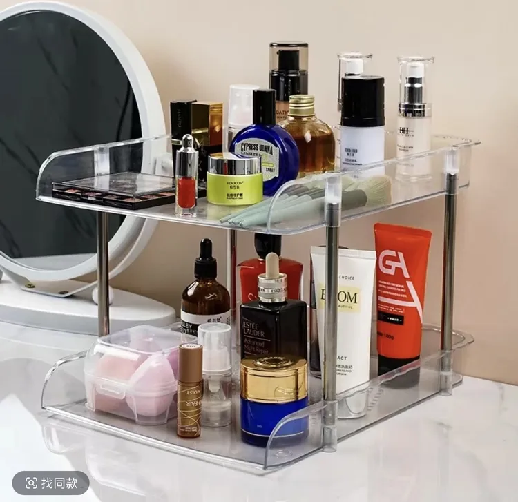 化妆品收纳架办公室置物架透明轻奢双层储物卫生间收纳架收纳桌面