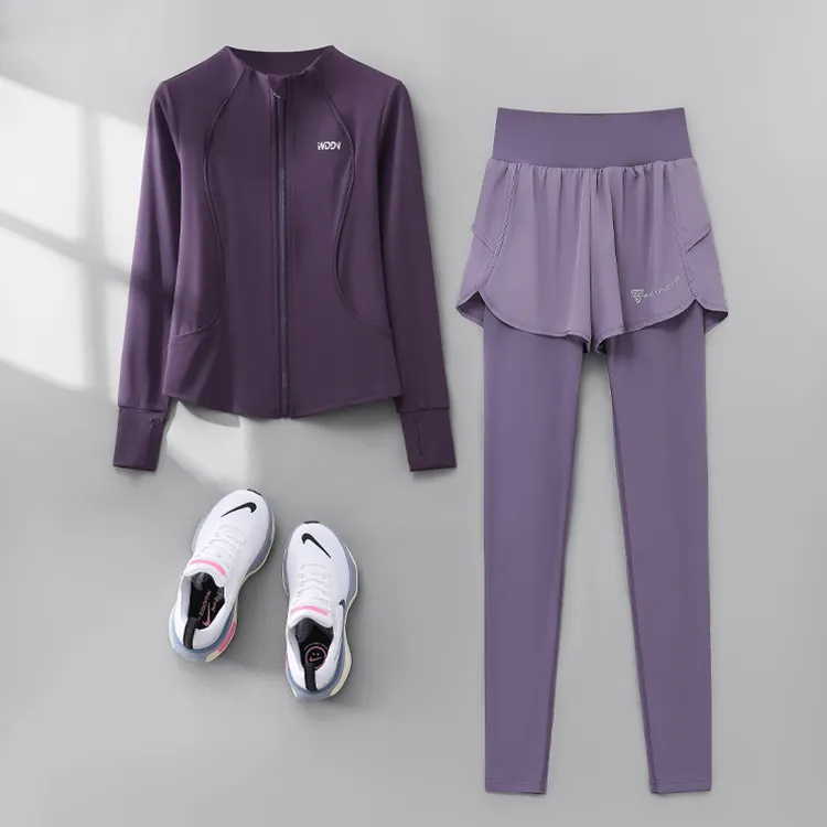 运动套装女秋季新款加绒保暖时尚户外瑜伽健身服修身显瘦晨跑长袖