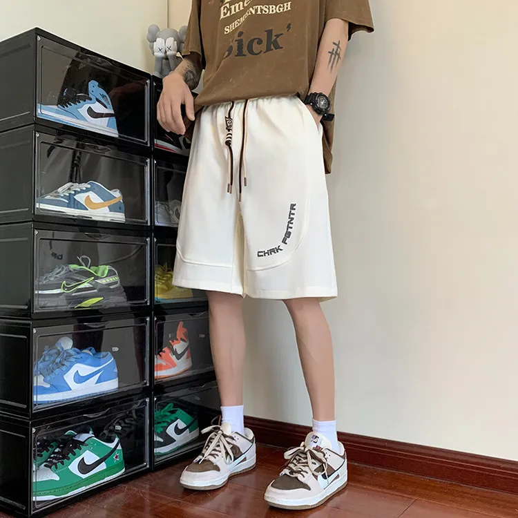 发泡短裤男字母美式重磅夏季大码宽松直筒卫裤痞帅男士短袖