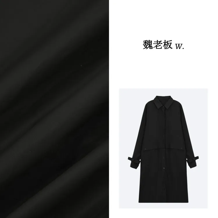 W.Diva【微醺】黑色品质时尚休闲翻领宽松衬衫式风衣外套1CDM70290