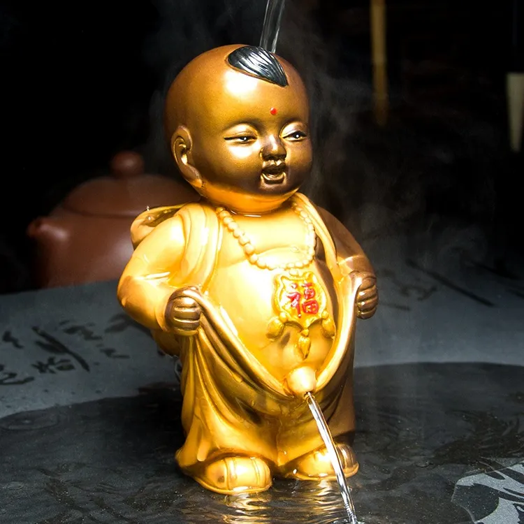 树脂变色茶宠摆件创意尿童茶具配件小和尚个性喷水小孩茶玩