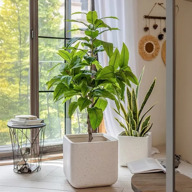 正方形简约轻奢镁泥盆花器客厅卧室阳台家用北欧简约风镁泥花盆