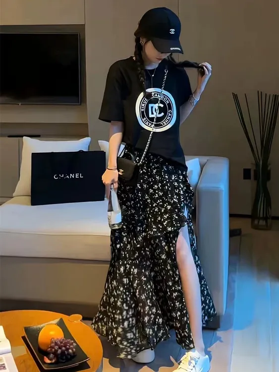 雪纺半身裙不规则裙子女