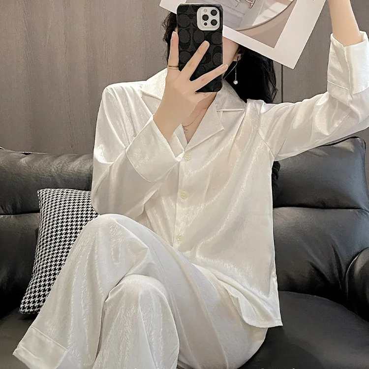 tpv1正品睡衣女款2025爆款冰丝春秋白色长袖家居服套装夏季薄韩版