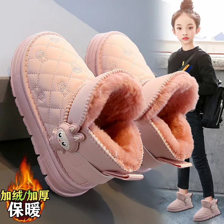 ABC女童雪地靴2025新款冬季儿童棉鞋时尚公主加绒拉布布面包冬靴