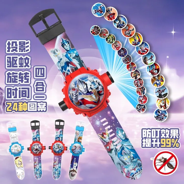 2024儿童新款强效驱蚊奥特曼玩具投影手表夏季植物精油驱蚊贴神器