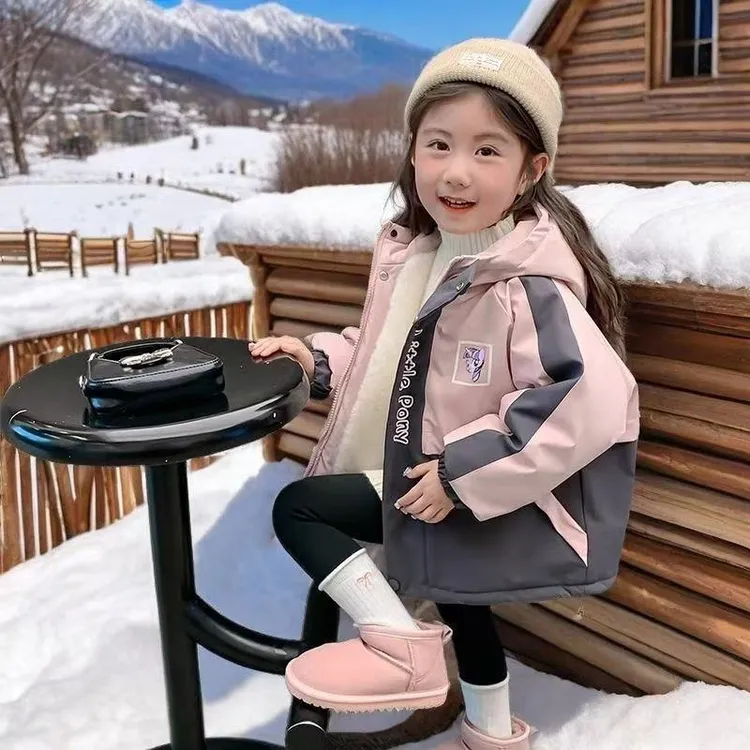 女童冬装外套冬季加绒加厚2025儿童新款洋气冲锋衣棉服派克服