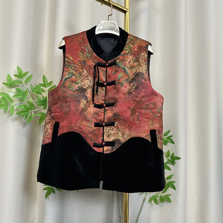 加棉（8507）中老年秋季立领提花时尚宽松新中式国风妈妈装马甲