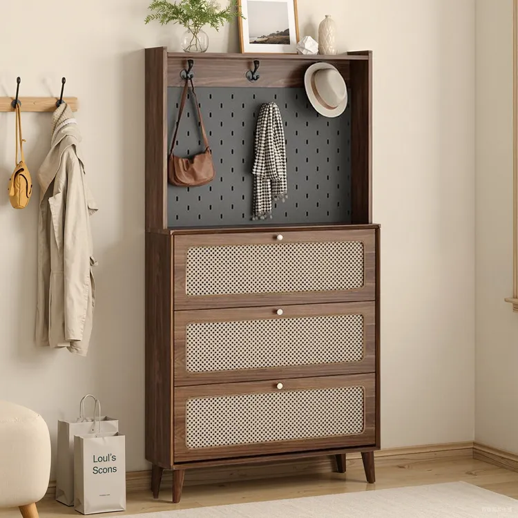 实木超薄鞋柜门口中式翻斗洞洞板衣帽架入户玄关柜省空间收纳架