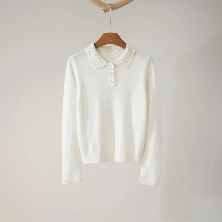 西子/【春晓】100巴素兰羊毛手钩蕾丝钉珠针织衫/MSTJ430