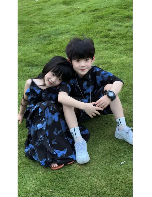 【兄妹款】法式蝴蝶连衣裙夏季新款儿童高级感独特漂亮吊带沙滩裙子
