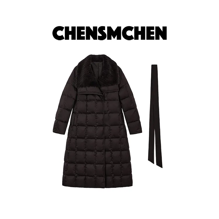 CHENSMCHEN 长款拼接水貂领鹅绒服女时尚保暖羽绒服CSY11055SL