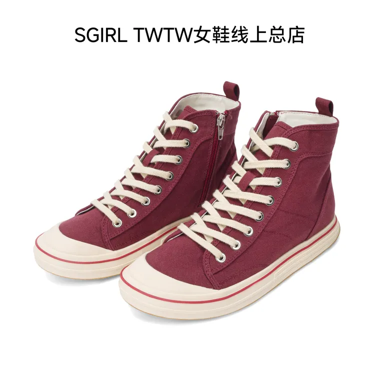 SGIRL TWTW韩版复古高帮休闲板鞋女2025夏季小众设计感学生帆布鞋
