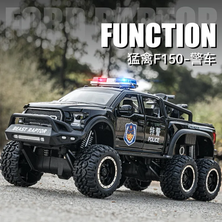 【福特猛禽F150警车版】仿真1∶28合金越野车模型声光回力儿童玩具车