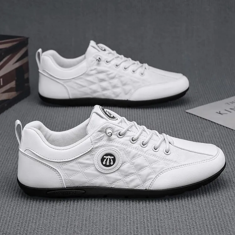 男鞋2025春季新款休闲潮流英伦风男士运动皮面防水懒人一脚蹬单鞋