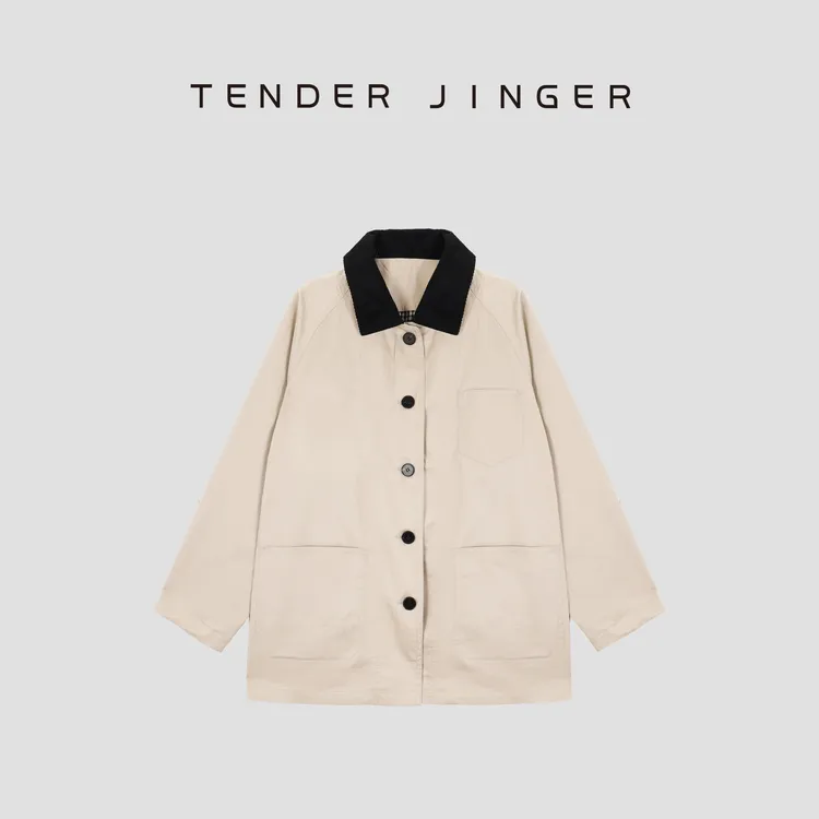 Tender Jinger休闲百搭巴恩风高密斜纹棉夹克外套T53HMD30742