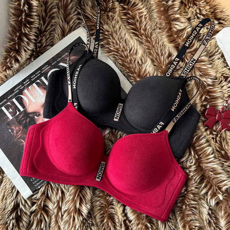 红色本命年内衣女小胸聚拢显大无钢圈加厚平胸专用结婚新娘文胸罩