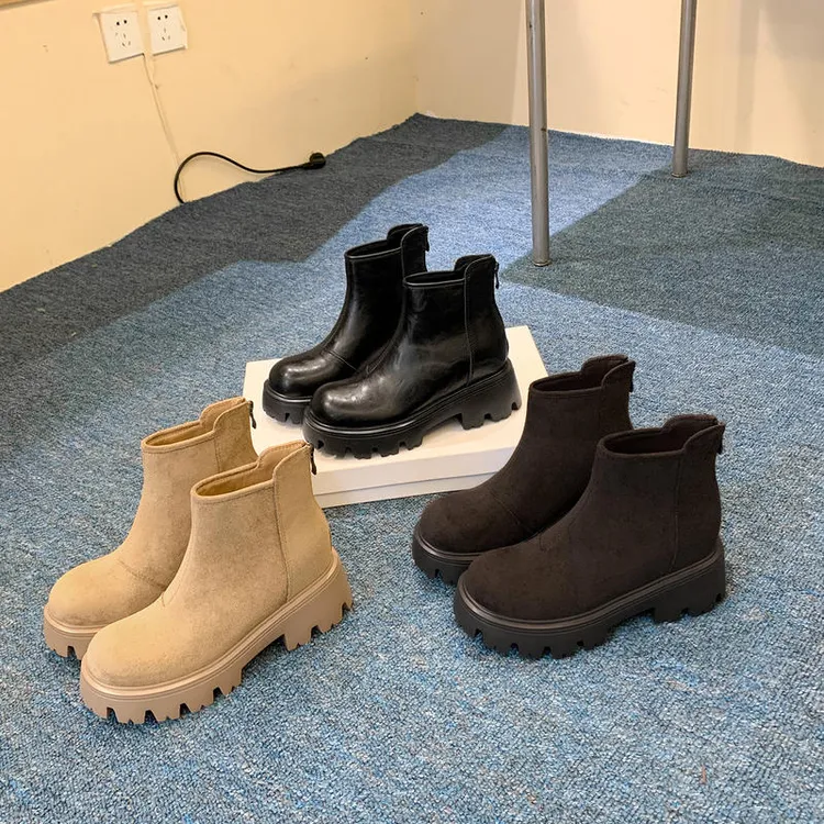 内增高马丁靴女真皮粗跟厚底英伦风2025秋冬新款松糕时尚百搭短靴