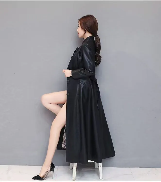 长款过膝春秋装皮衣女绵羊皮外套