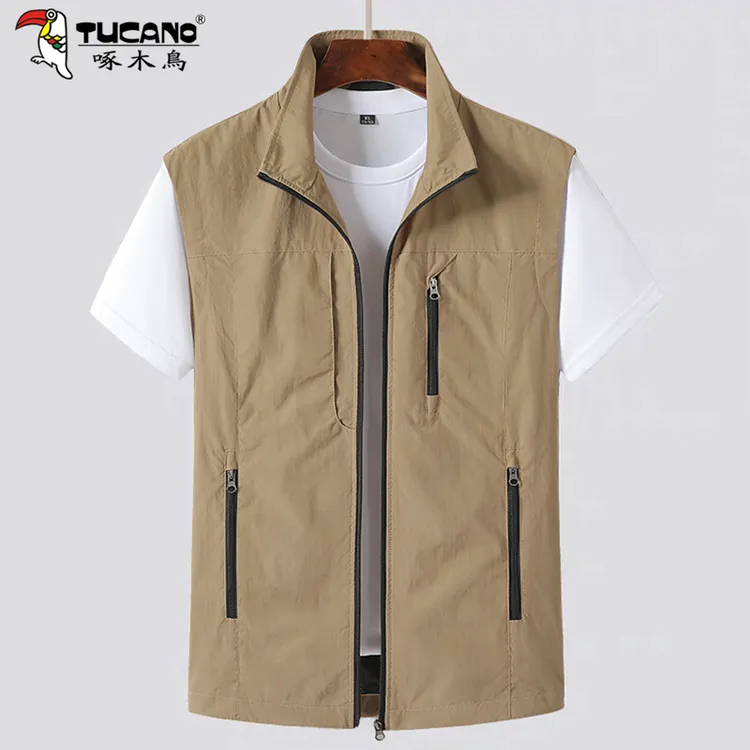 TUCANO/啄木鳥男士新款立领马甲夏季户外中老年休闲摄影钓鱼背心
